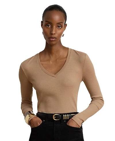 Lauren Ralph Women's Rib-Knit Long-Sleeve V-Neck Top