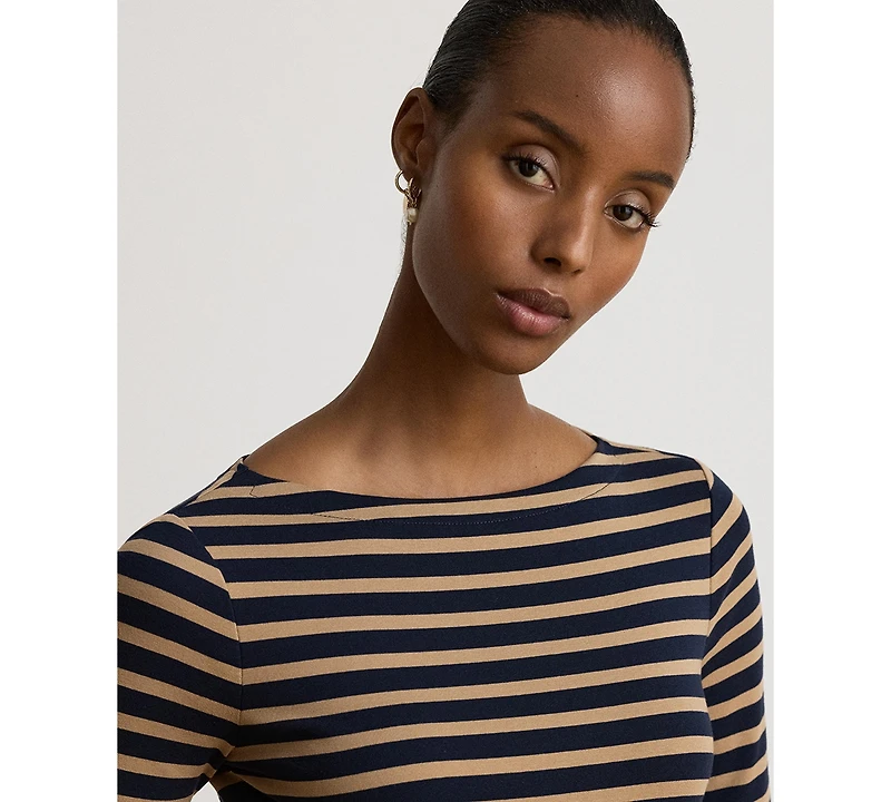 Lauren Ralph Women's Striped Stretch Cotton Boat Neck Top