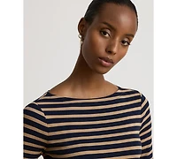Lauren Ralph Women's Striped Stretch Cotton Boat Neck Top