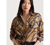 Lauren Ralph Women's Belting Print Collared Shirt