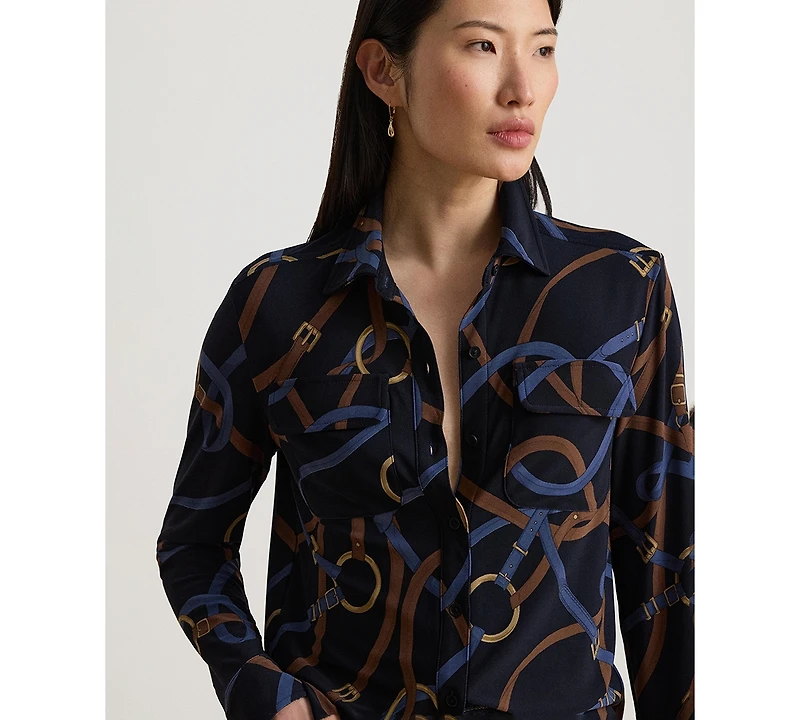 Lauren Ralph Women's Belting-Print Stretch Jersey Shirt