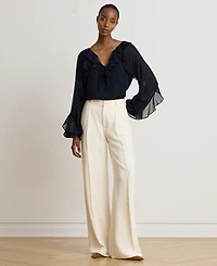 Lauren Ralph Women's Ruffle-Trim Crinkle Georgette Blouse
