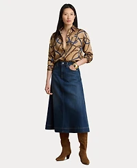 Lauren Ralph Women's A-Line High-Waisted Midi Denim Skirt