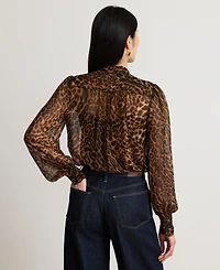 Lauren Ralph Women's Ocelot-Print Chiffon Tie-Neck Blouse