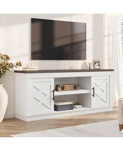 gaomon Farmhouse Tv Stand for TVs, Fluted Entertainment Center with Doors & Open Shelf