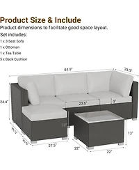 gaomon 5-Piece Outdoor Patio Rattan Wicker Sofa Set, Pe Rattan Conversation Sectional with Thickened Back Cushion, Glass Tabletop