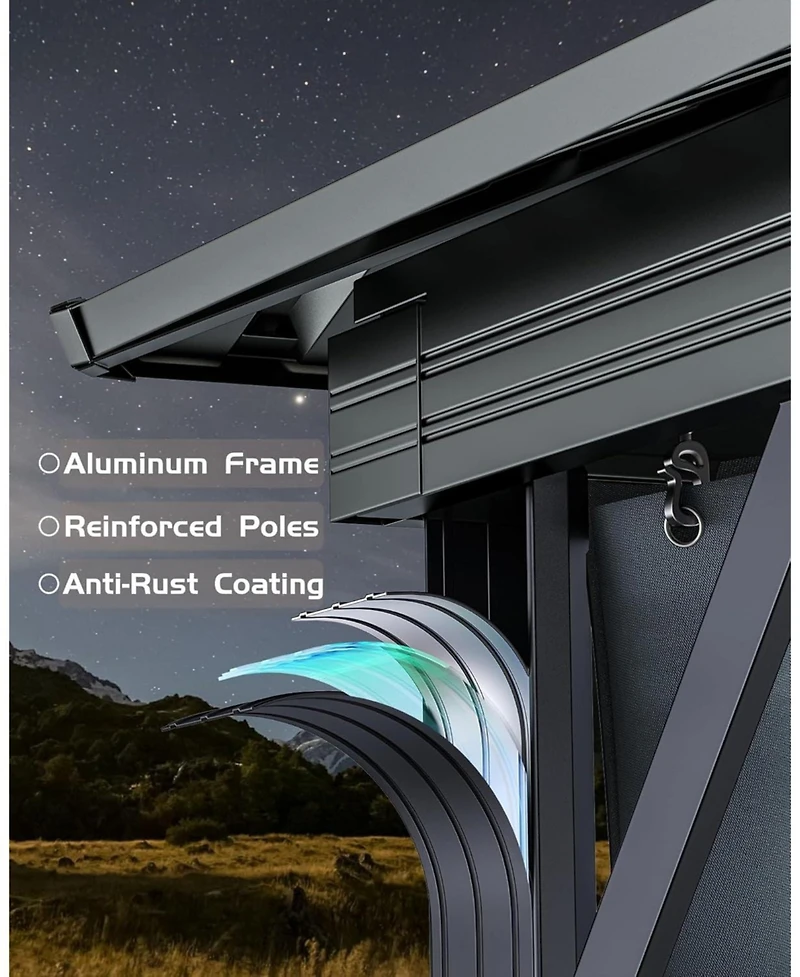 gaomon 10x10 Feet Hardtop Gazebo for All Weather, with Metal Double Roof, Aluminum Alloy Frame, Net, and Curtain, Heavy Duty Building for Patio, Deck