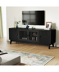gaomon 63" Tv stand with power outlet, adjustable shelves, storage, and 4 grille doors, wooden entertainment center for living room.