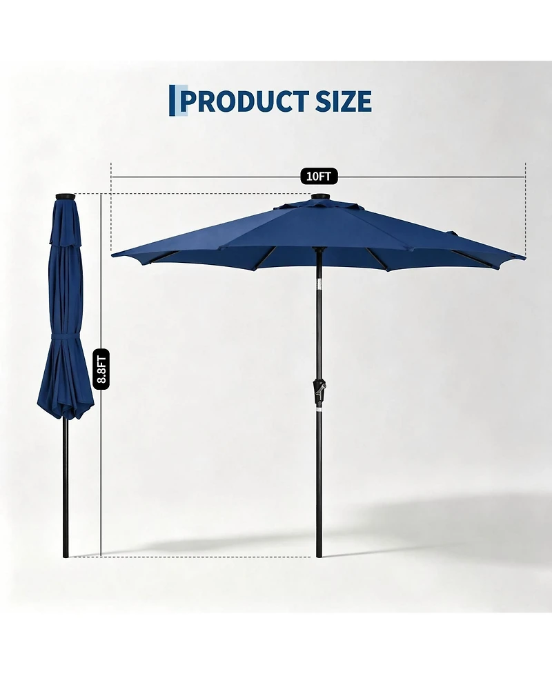 gaomon Outdoor 10FEET Table Market Patio Umbrella with 32 Solar Led Lights for Garden, Deck