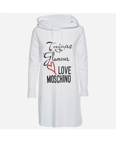 Pre-Owned Love Moschino Women's Logo Print Cotton Knit Hooded Sweatshirt Dress