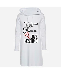Pre-Owned Love Moschino Women's Logo Print Cotton Knit Hooded Sweatshirt Dress