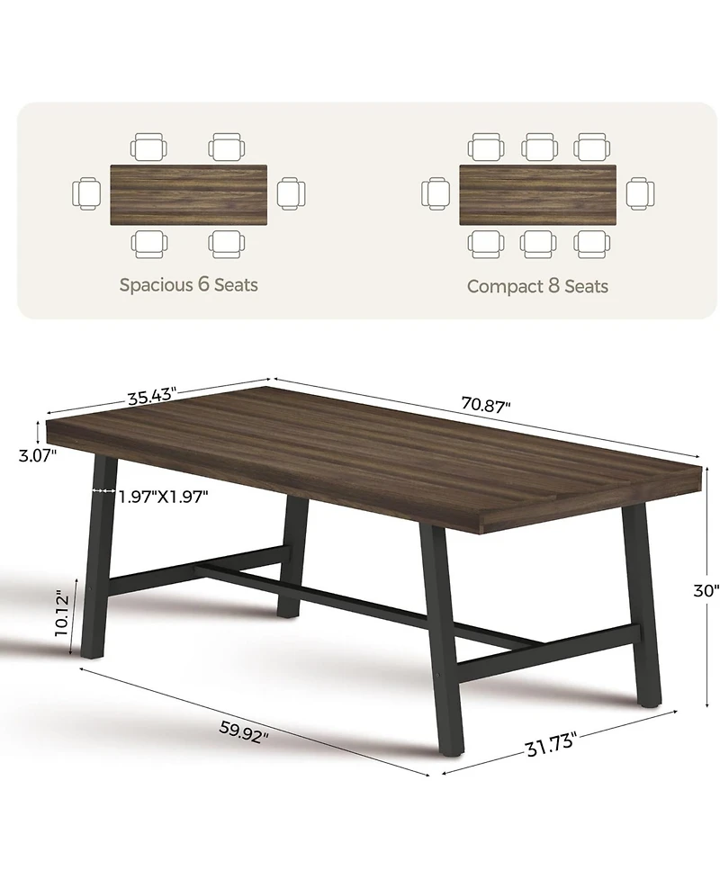gaomon 70 Inch Farmhouse Dining Table for 6 to 8, Large Rectangular Dinner Room, Home Office, Living Room