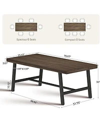 gaomon 70 Inch Farmhouse Dining Table for 6 to 8, Large Rectangular Dinner Room, Home Office, Living Room