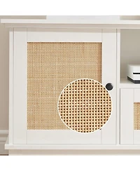 gaomon Rattan Tv Stand, Boho Entertainment Center for 65 Inch Tv, Tv Console with 2 Cabinets Modern Tv Stand