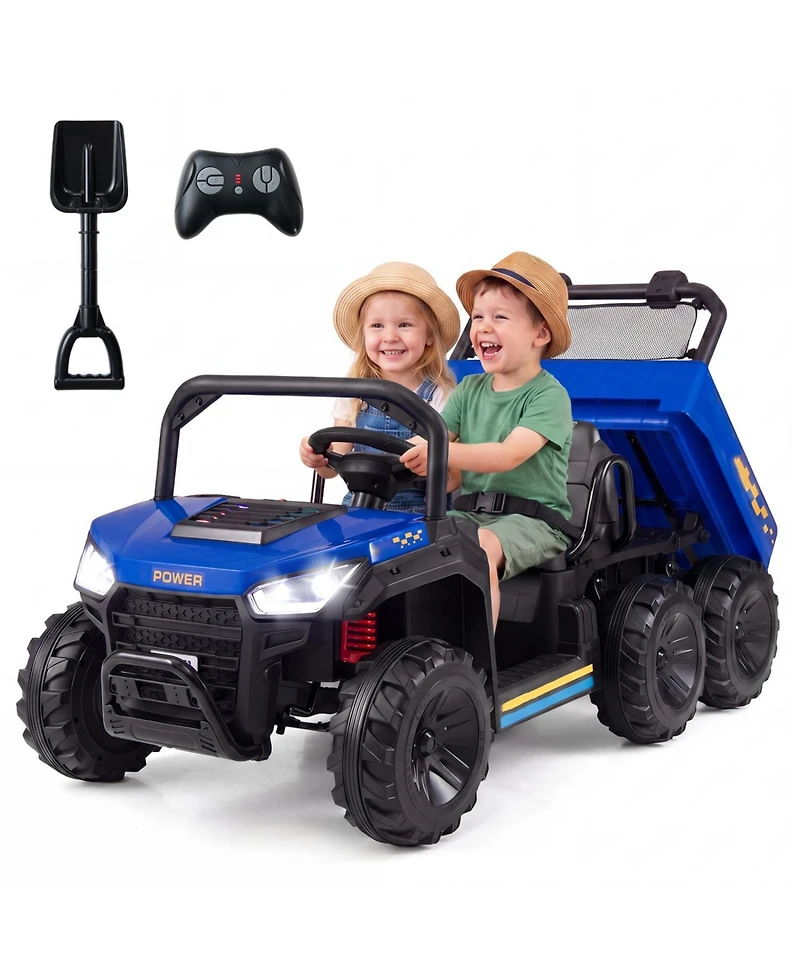 Slickblue 2-Seater Remote Control Electric Dump Bed Ride-On Truck, 58", 110 lb. Capacity, Ages 3+