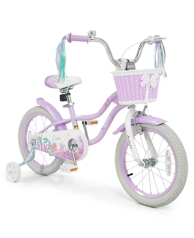 Slickblue 16" Princess Adjustable Kids Bike with Basket & Streamers, 110 lb. Capacity, Ages 4-7
