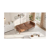 gaomon 75" Pu Leather Futon Sofa Bed,Convertible Loveseat, Adjustable Backrest, Side Pockets, Space-Saving Sleeper Sofa for Small Spaces
