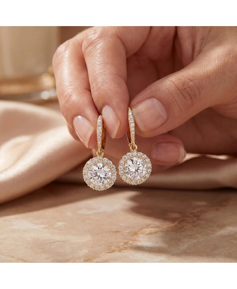 Sparkling Halo Circle Drop Earrings Sterling Silver with Cubic Zirconia