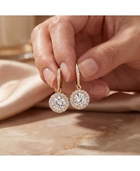 Sparkling Halo Circle Drop Earrings Sterling Silver with Cubic Zirconia