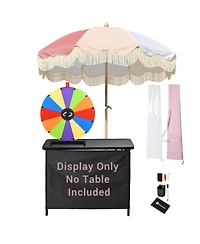 WinSpin 24" Modular Prize Wheel Tabletop w/ Palm Springs Pink Fringe Umbrella for Outdoor Pop-up Shop Craft Booth