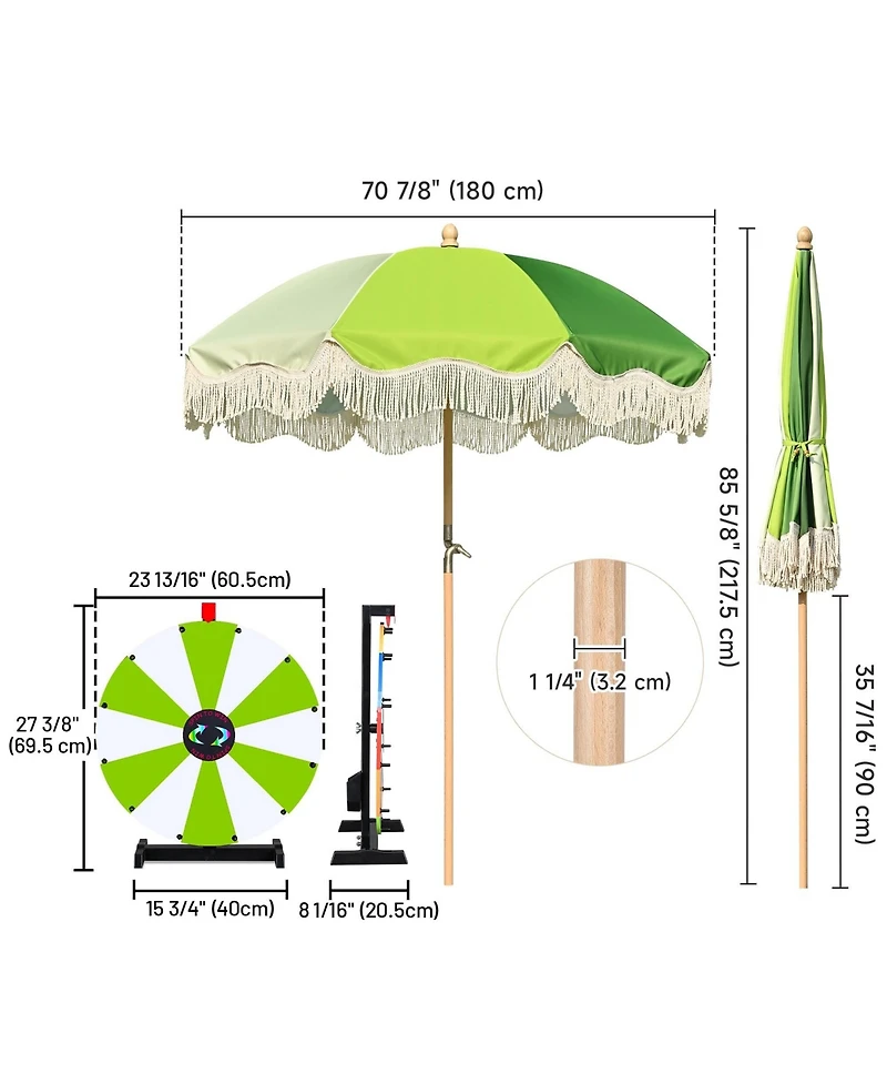 WinSpin 24" Modular Prize Wheel Tabletop with Palm Springs Green Fringe Umbrella for Outdoor Pop-up Shop Craft Booth
