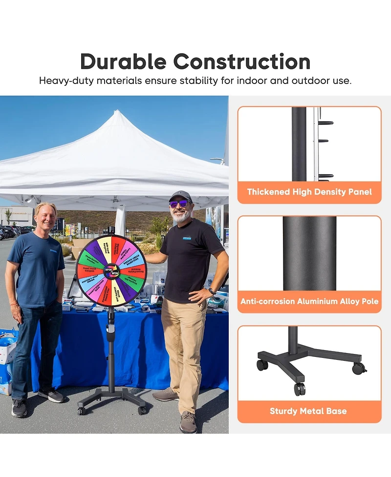 WinSpin 24" 3in1 Prize Wheel with Mobile Base Spinning Raffle Trade Show Market
