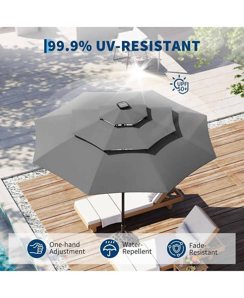gaomon 3-Tier Solar Patio Umbrella, Vented Canopy, Easy Crank and Tilt, 8 Reinforced Ribs - Outdoor Market Parasol for Garden, Deck - 10feet