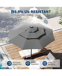 gaomon 3-Tier Solar Patio Umbrella, Vented Canopy, Easy Crank and Tilt, 8 Reinforced Ribs - Outdoor Market Parasol for Garden, Deck - 10feet