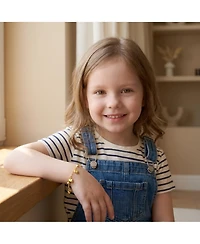 GiGiGirl 14k Yellow Gold Plated Beaded Heart Charm Station Kids Bracelet - Adjustable w/ Extension Chain