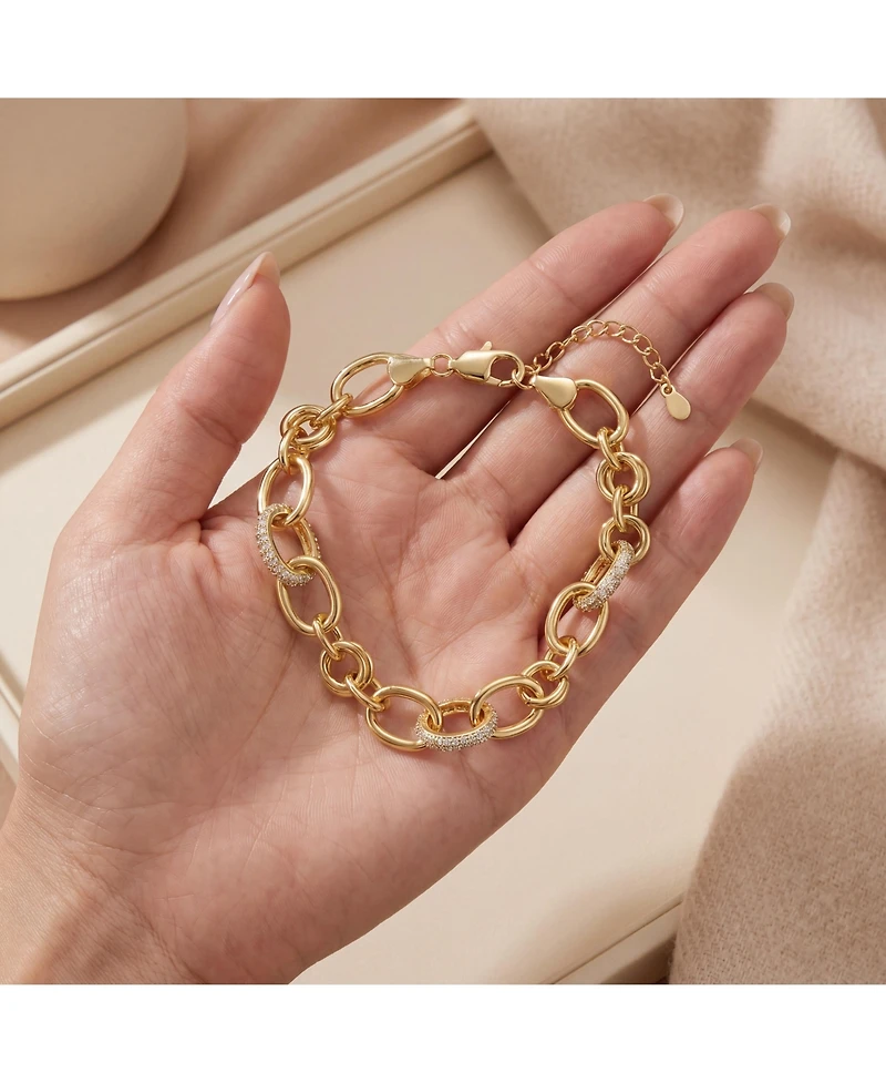 Rachel Glauber 14k Gold Plated with Cubic Zirconia Tubular Cable Link Love Knot Bracelet