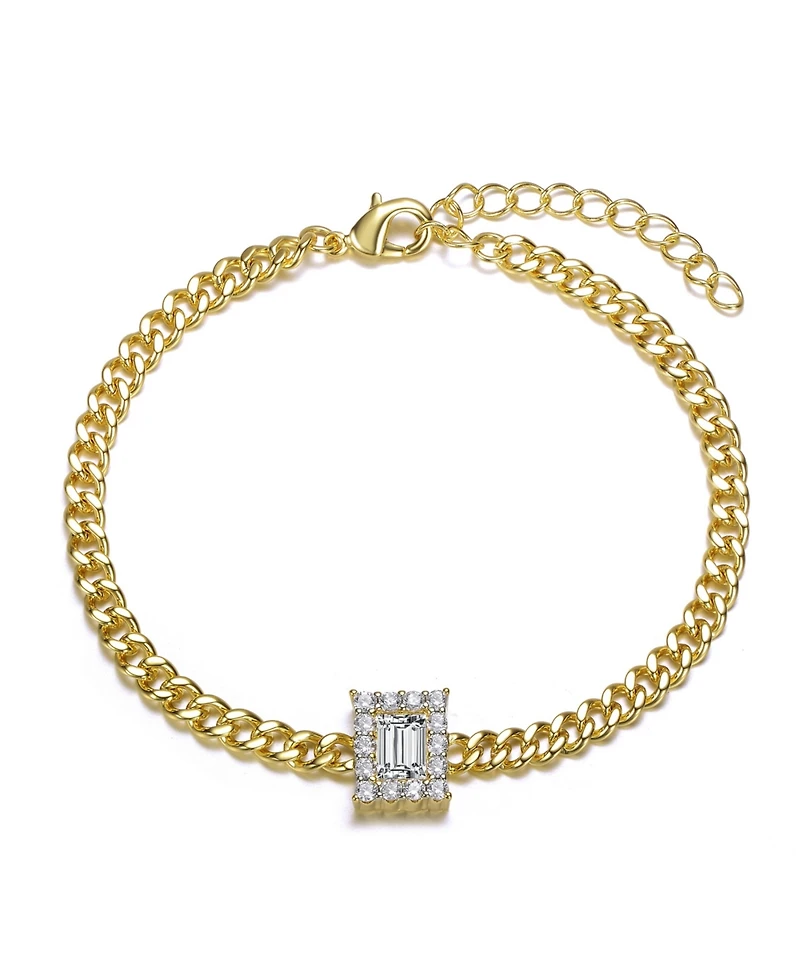 14k Gold Plated with Clear Cubic Zirconia Station Bracelet