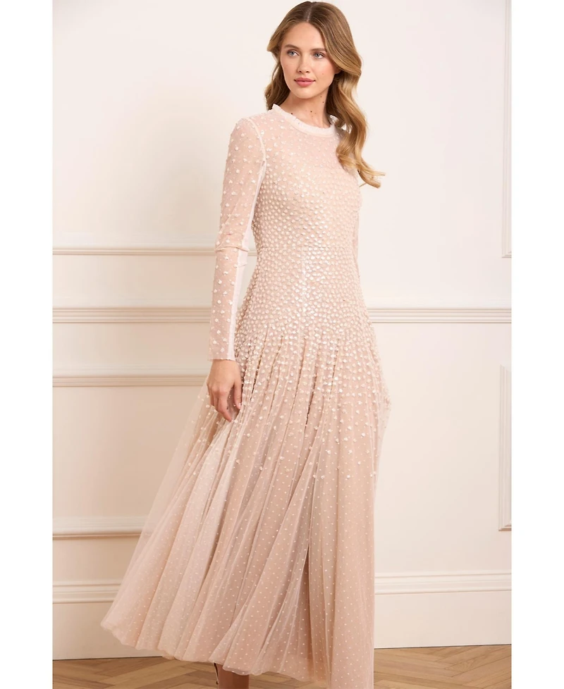 Needle & Thread Women's Sequin Cascade Round Neck Gown