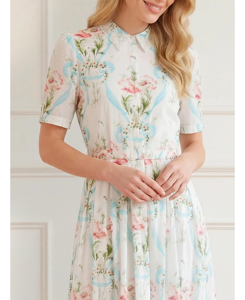Needle & Thread Women's Floral Ribbon Cotton Short Sleeve Dress