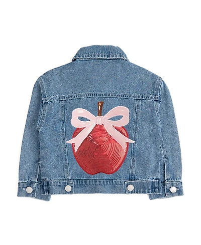 Sweet Wink Little Girls Apple Bow Sequin Patch Denim Jacket