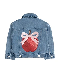 Sweet Wink Little Girls Apple Bow Sequin Patch Denim Jacket