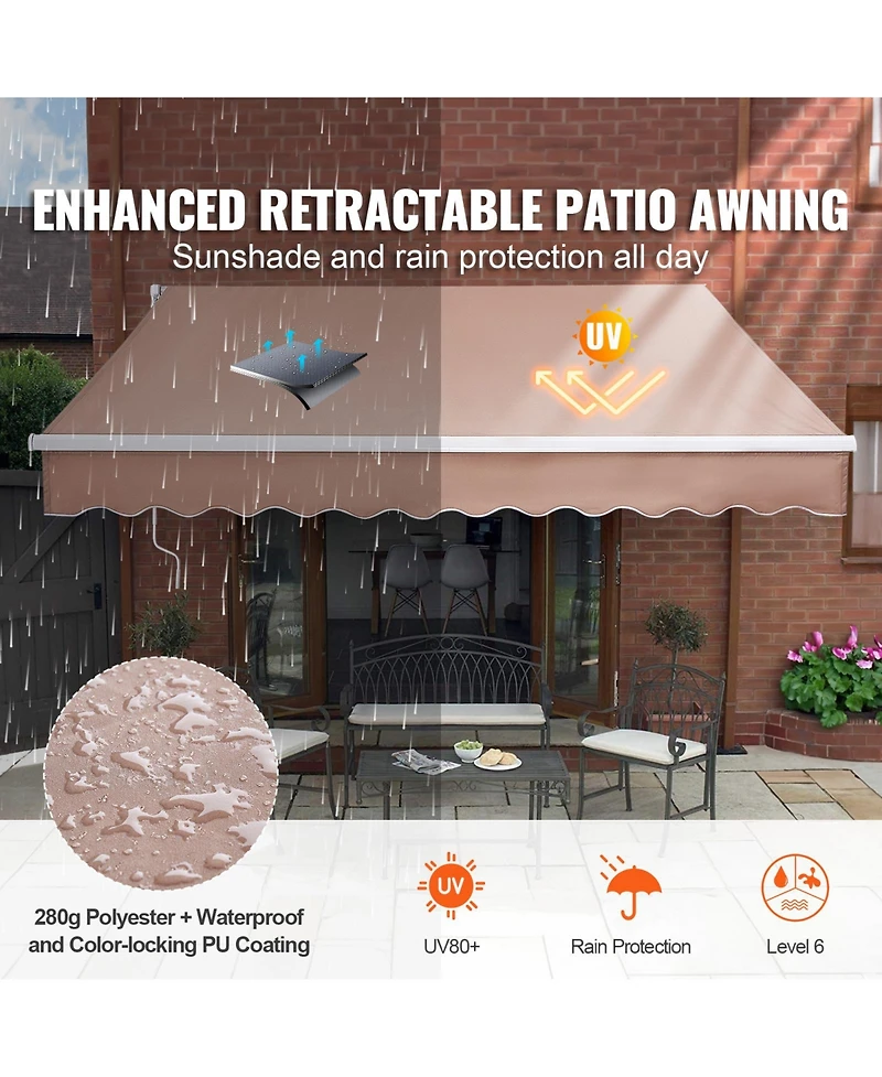 Vevor Patio Awning Retractable Awning Sunshade Shelter with Crank Handle