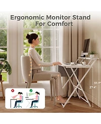 gaomon Portable Small Desk No Assembly, 2-Tier Compact Computer with Shelf, Space Saving Foldable Table for Home Office, Bedroom or Apartment
