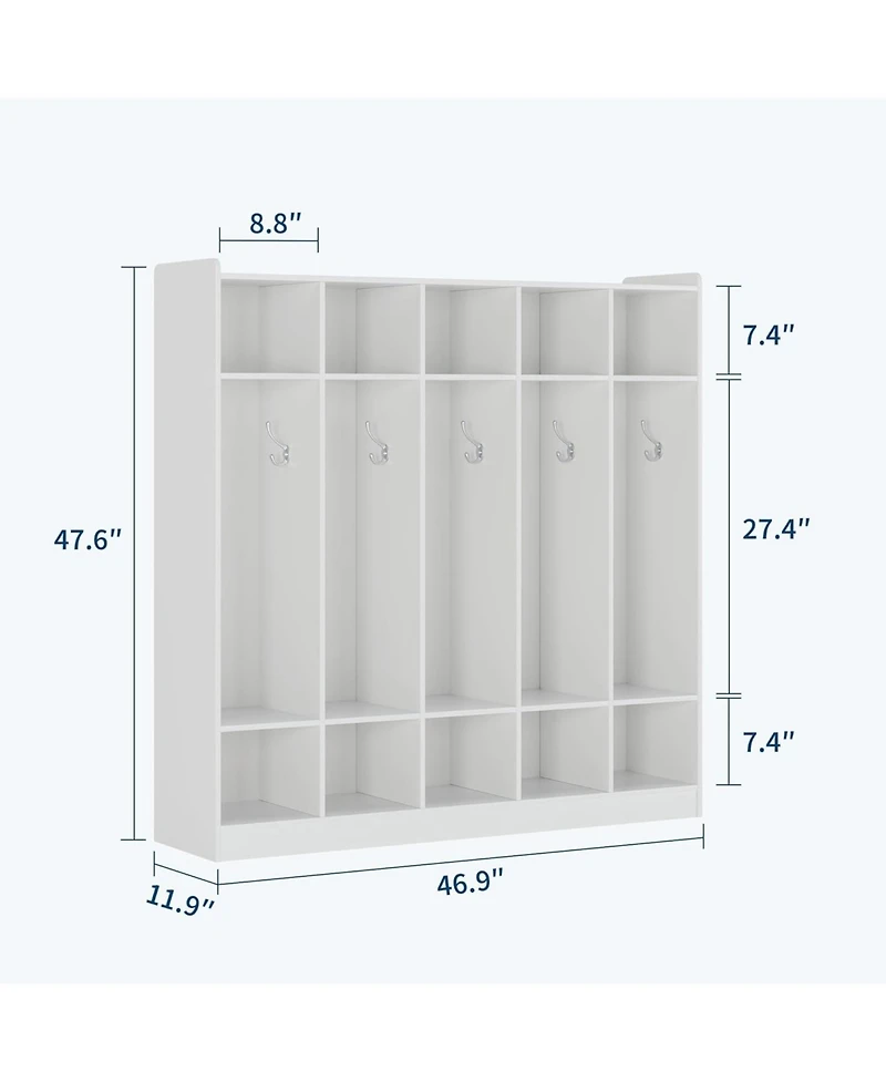 gaomon 5-Section Classroom Coat Locker with 10 Cubbies, Daycare Cubby Storage Organizer with 10 Hooks for Home, School, Nursery, Kindergarten