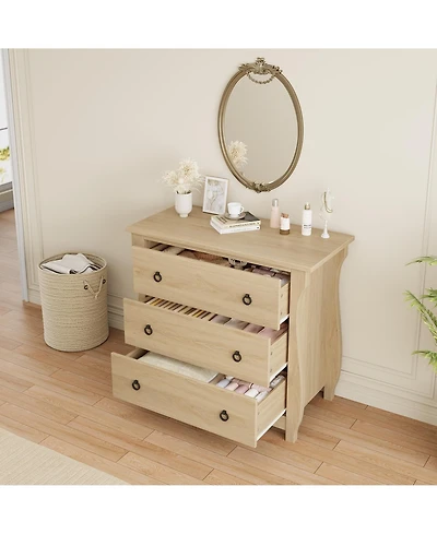 homfan 3 Drawer Dresser for Bedroom Chest of Drawers with Metal Ring Pull Handles, Wooden Storage for Living Room Entryway Hallway