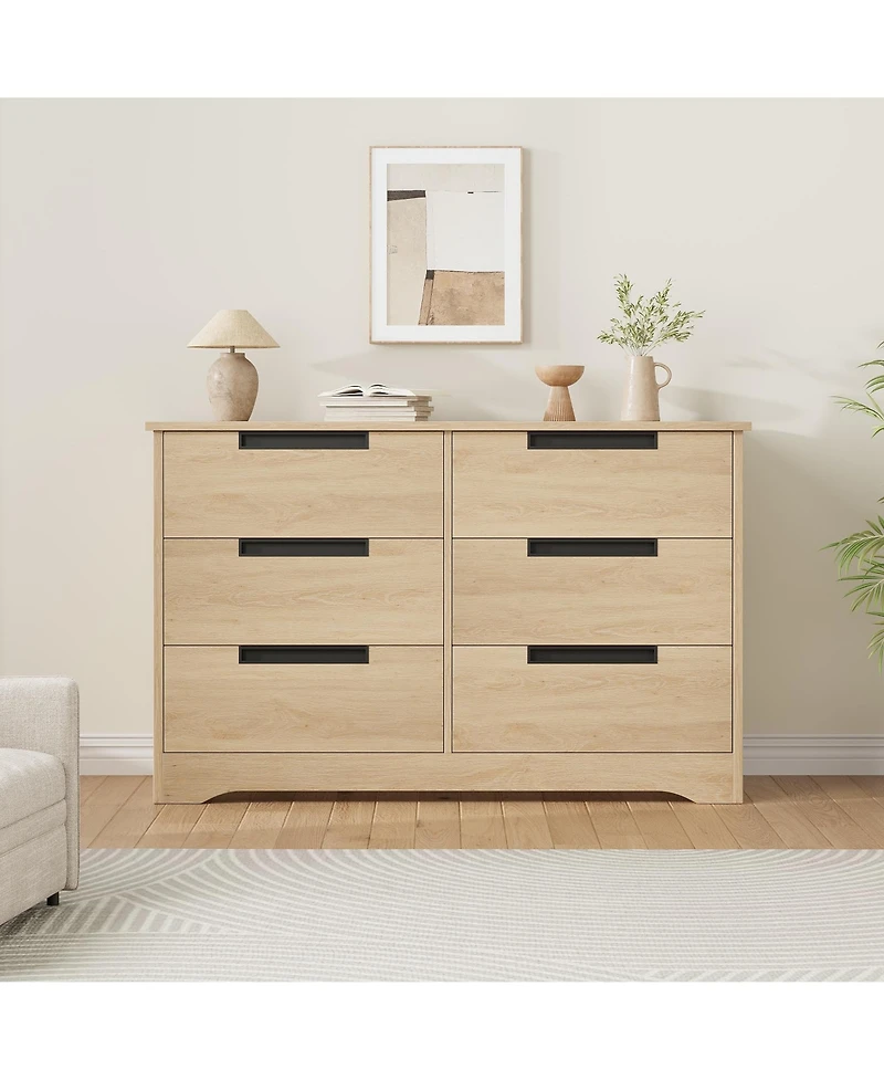 homfan 6 Drawer Dresser for Bedroom Modern Closet Dresser Organizer with Embedded Handles, Wooden Chest of Drawers for Living Room,Nursery and Hallway