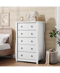 homfan 5-Drawer Dresser for Bedroom – Modern Wood Chest with Large Storage, 45 Inch Tall Organizer Cabinet with Metal Ring Handles for Closet