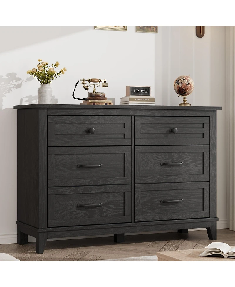 homfan 6-Drawer Wooden Dresser Chest for Bedroom, Closet, Nursery, Living Room, Dining Room, Entryway, Tv Stand