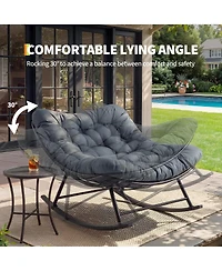 homfan Outdoor Rocking Chair – Papasan Rocking Chair with Removable Cushion, Oversized Rocking Chair for Outside, Balcony, Living Room or Porch