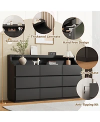 homfan 59" 9-Drawer Dresser – Led Lights and Large Storage Drawers, Modern Chest with Anti-Tipping for Bedroom or Living Room