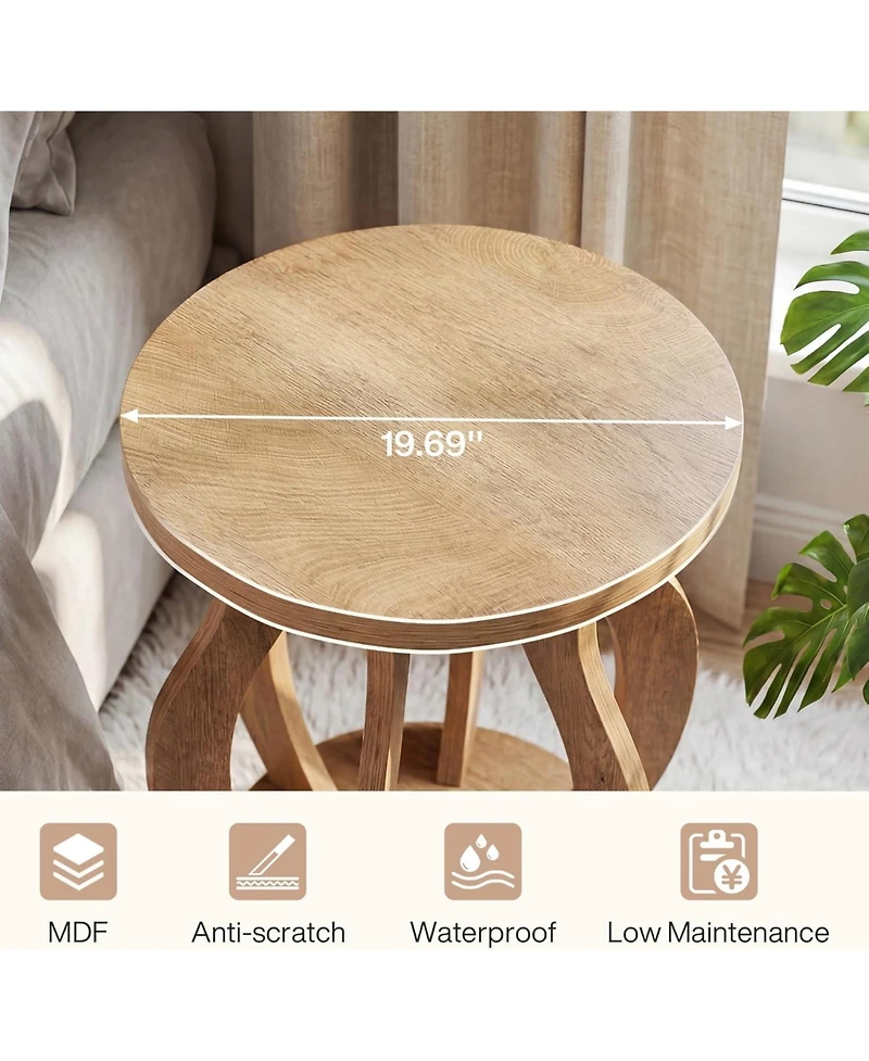 Tribesigns Round End Side Table Set of 2, Farmhouse Wooden Side Table for Living Room, Bedside Nightstand with Curved Frame, Accent Nightstand