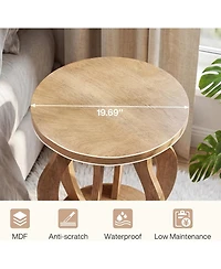 Tribesigns Round End Side Table Set of 2, Farmhouse Wooden Side Table for Living Room, Bedside Nightstand with Curved Frame, Accent Nightstand