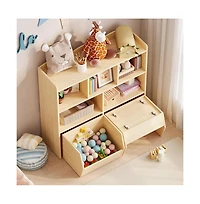 gaomon Set of 2 Toy Storage Organizer with Movable Drawers, Bookshelf with Hidden Wheels and 5 Open Cubbies, Multifunctional Floor Storage Chest