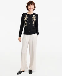 Jm Collection Women's Embellished Floral Applique Button-Front Cardigan, Macy's Exclusive