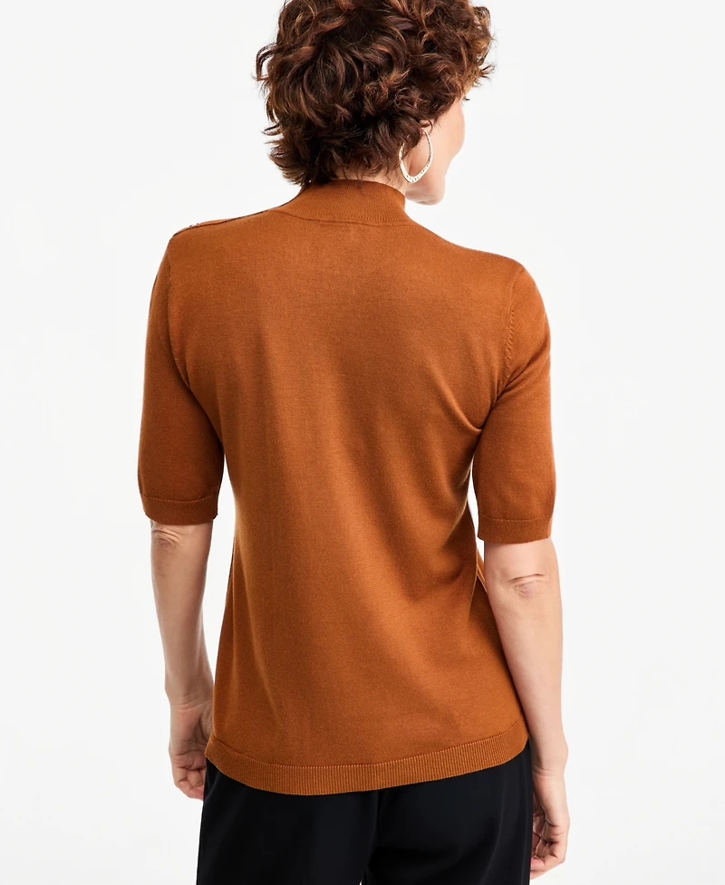 Jm Collection Women's Mock-Neck Short-Sleeve Sweater, Macy's Exclusive