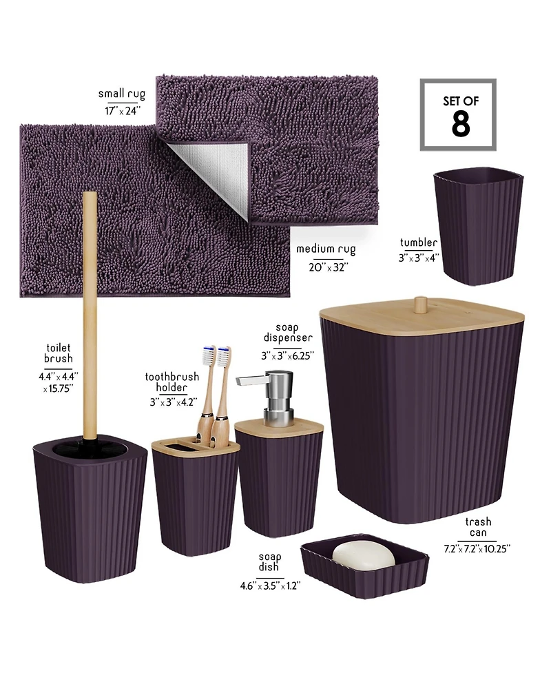 8 Piece Complete Bathroom Decor and Accessory Set with Bath Rugs